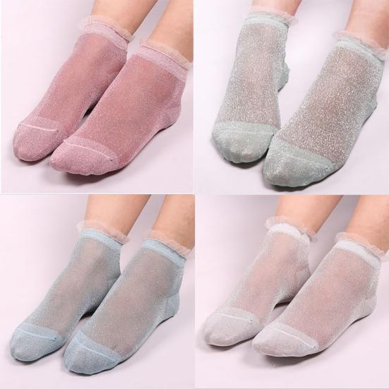Summer Women Ladies Sheer Silky Glitter Transparent Lace Ankle Socks Gift