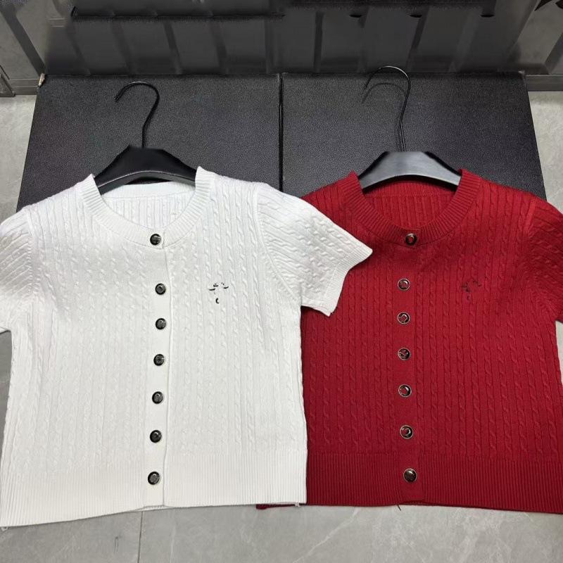 D Family Spring Embroidered Bee Button Knit Cardigan - Age-Reducing, Casual, Versatile Short Sleeve Top