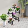 Modern Iron Plant Stand with 6 Trays & 4 Wheels, 4-Tier Black Flower Shelf for Indoor Outdoor Use, Freestanding Garden Rack