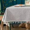 Fade Resistant Tassel Tablecloth Gray Cotton Linen Table Cover Table Cloth  Indoor Outdoor