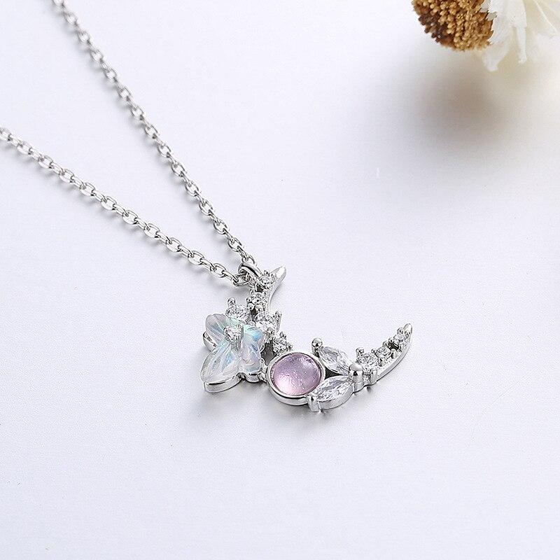 925 Sterling Silver Collier Zircon Butterfly Moon Necklace Pendant For Women Wedding Fashion New Jewelry Accessories Dz362