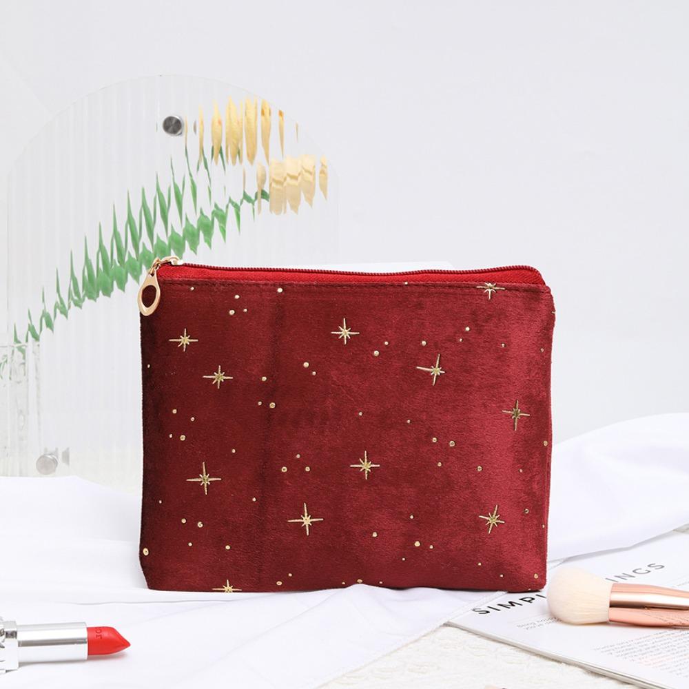 Fashion Portable Cosmetic Bag Hot Stamping Star Pattern Soft Velvet Women Toiletry Bag with Zipper Make Up Storage Bag