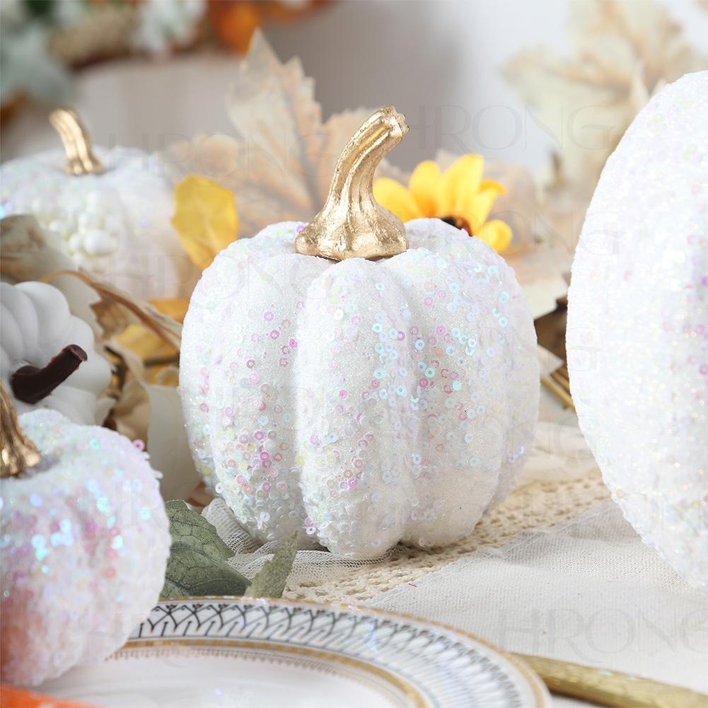 7PCS Gold Glitter Plastic Pumpkin Set for Autumn and Halloween Suitable for Seasonal Tabletop Mantel and Shelf Decorations