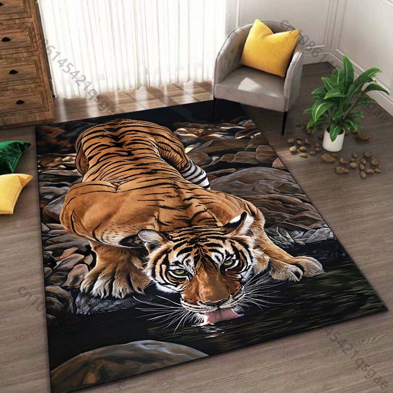 Tiger Drinking Water Printed Carpet for Living Room Bedroom Bedside Bathroom Floor Mat Area Rugged Sofa Mat Home Decor