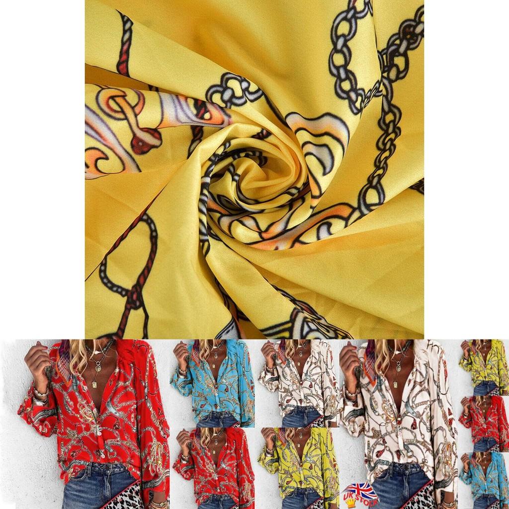 Elegante Blusa Casual da Donna con Stampa a Catena a Maniche Lunghe per l'Ufficio