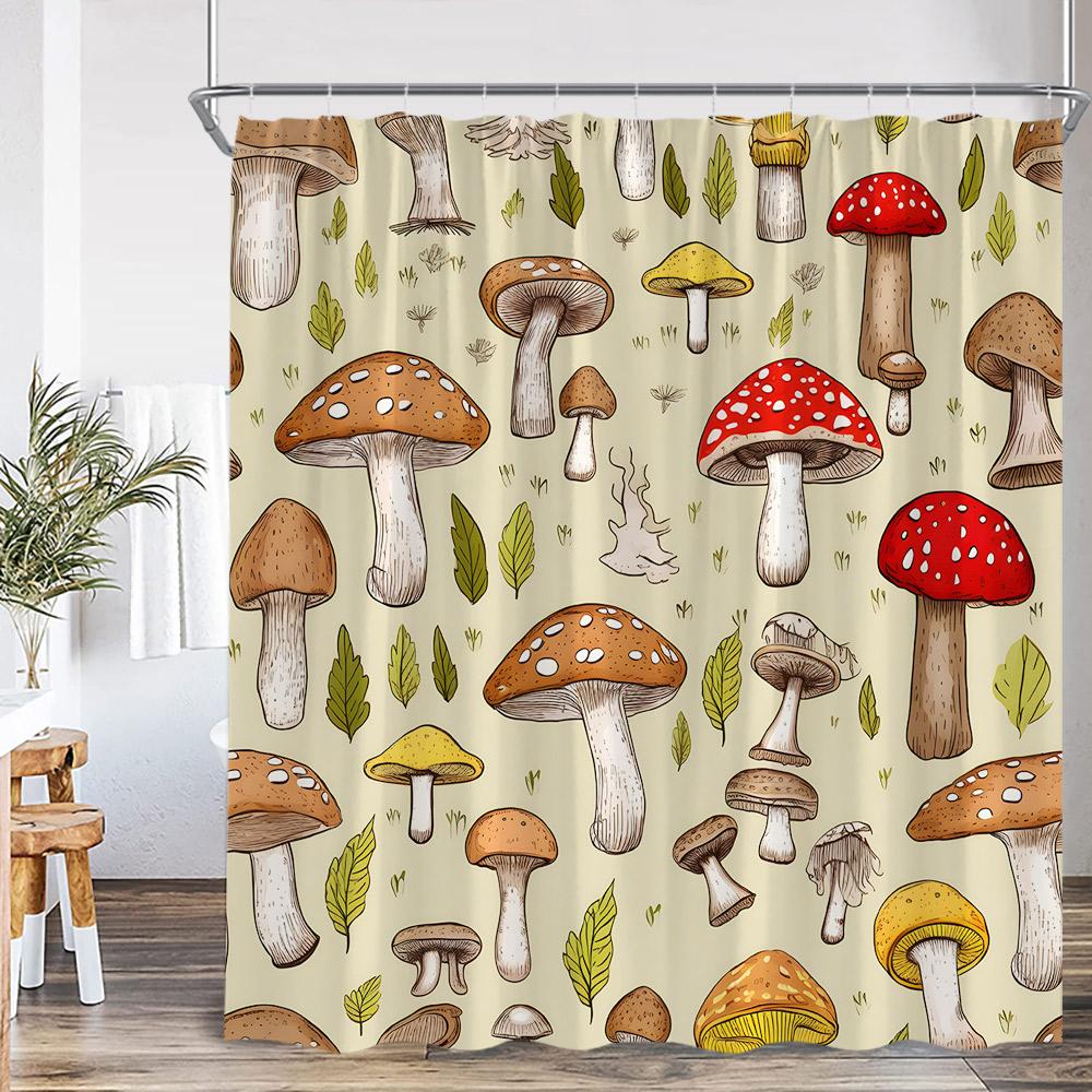 Vintage Mushroom Plant Shower Curtain Leaf Flower Retro Bathroom Decor Herb Polyester Fabric Bathtub Curtain With Hook