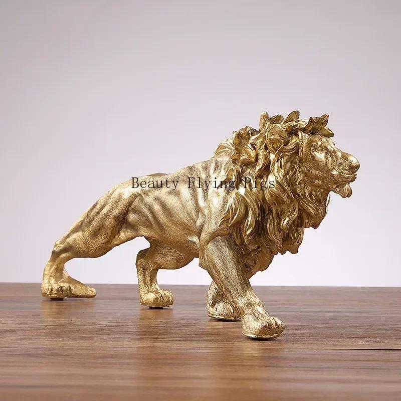 Goldener König der Löwen, Kunstharz-Ornament, für Zuhause, Büro, Schreibtisch, Tierstatue, Dekorationszubehör, Wohnzimmer, Heimdekoration, Ornament