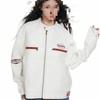 Mens White Cropped Leather Jacket Slim Fit Stand Collar Casual Streetwear Bomber Fall
