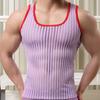 O-Neck Sleeveless Solid Color Men Vest Striped Racerback Male Mesh Sexy Transparent Bottoming Vest Home Wear