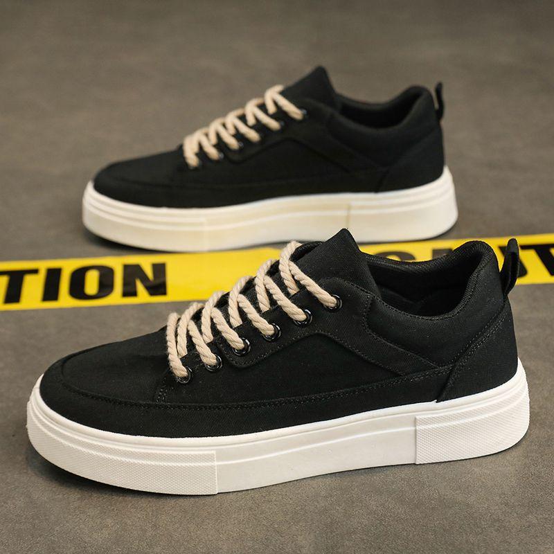 Canvas Men's Shoes Autumn Breathable Niche Design Versatile Casual Board Shoes Men's Inner Height Increase Black Sports Trendy Shoes