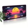 Tropical Sunset License Plate 5.9x11.8in for Car SUV, Waterproof Rustproof Iron Auto Tag with Frame, Gift for Beach Lovers, Wall Decor