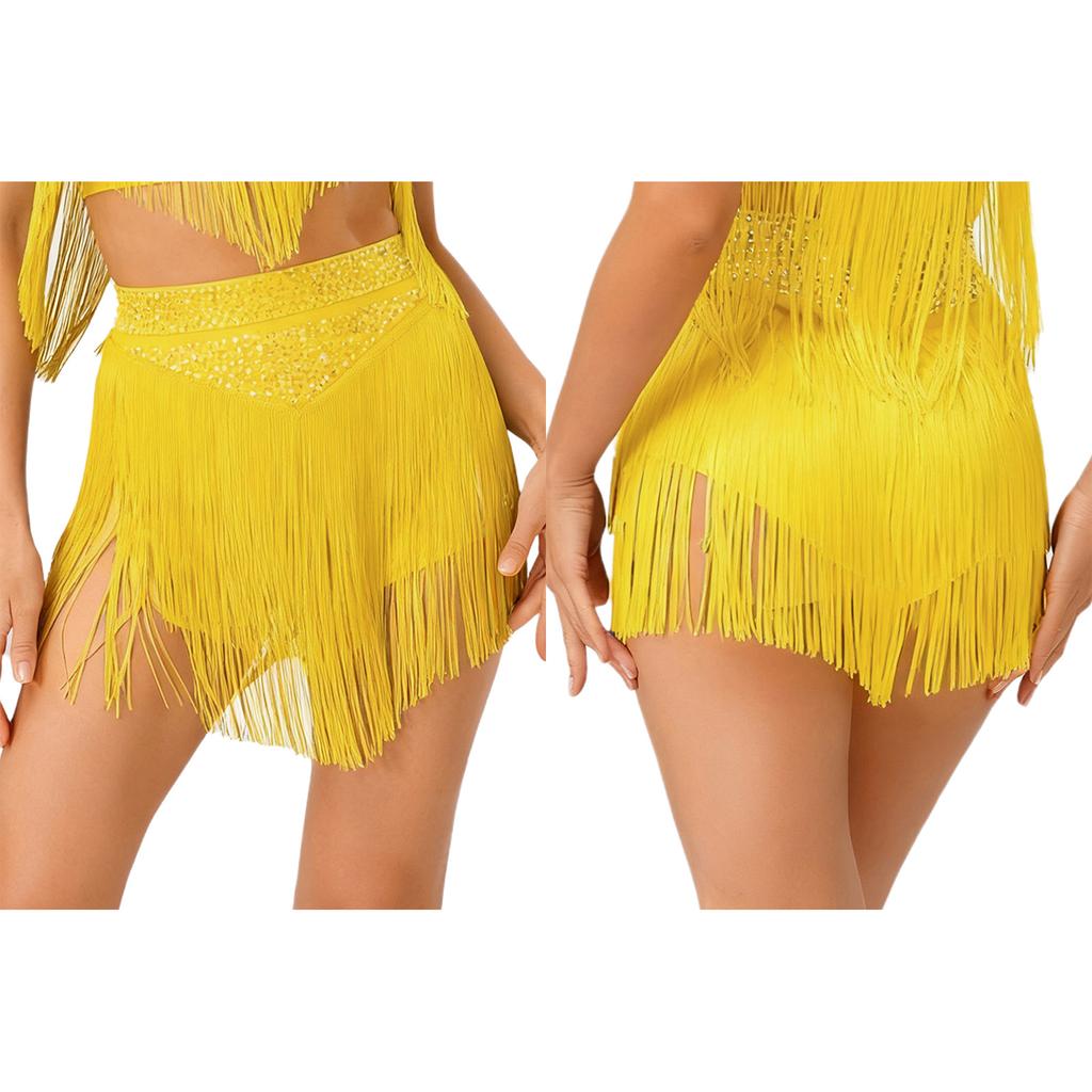 Salsa Latinamerikansk Dansprestation Kjold för Kvinnor S-XXL - Elastisk Midja Lager med Tofsar Tävlingsdräkt