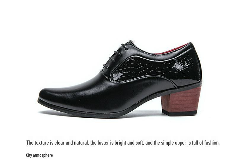 Scarpe da Uomo con Tacco Alto a Punta in Pelle - Stile Business Casual Britannico, Rialzanti per Matrimonio, Lucide, Tendenza Coreana per Parrucchiere.
