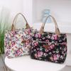 Fashion Floral Print Tote Bag Portable Canvas Lunch Bag Women's Casual Handbag Bento Mommy Shoulder Bag For Picnic Travel