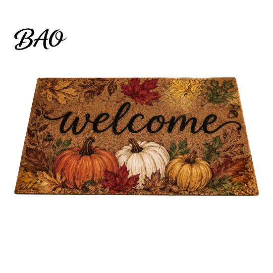Durable Polyester Rug Halloween Pumpkin Door Mat, Fall Seasonal Welcome Non-slip Farmhouse Non Slip Hallway Entrance for Front Porch Entryway Kitchen
