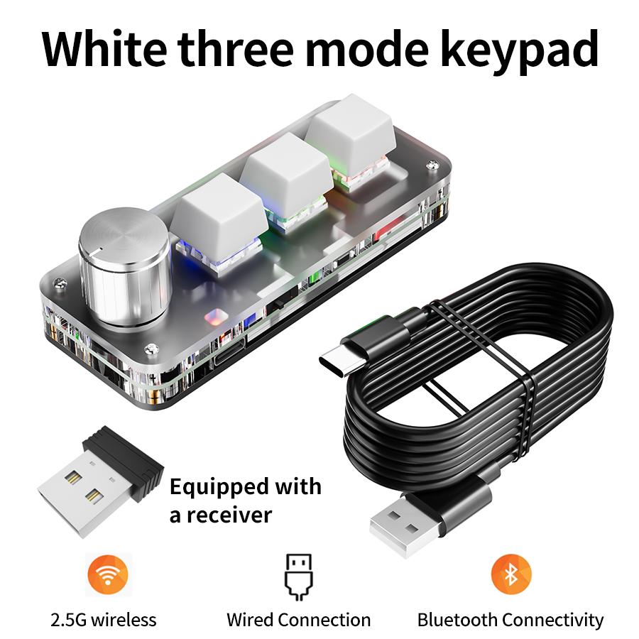 

2.4G 3-клавішна Кастомізована Bluetooth Клавіатура Макро-ручка Копіювати Вставити Клавіша Швидкого Доступу Кіберспортивна Ігрова Міні Механічна Гаряча Заміна Міні Клавіатура