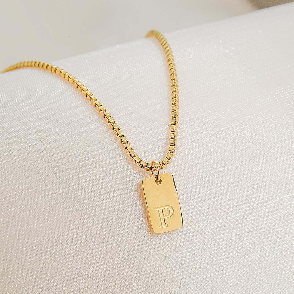 Square Brand 26 English Letters Pendant Necklace Daily Versatile Accessories