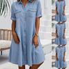 Women's Shirt Dress Short Sleeve Button Front Turn Down Collar A Line Midi Dress
