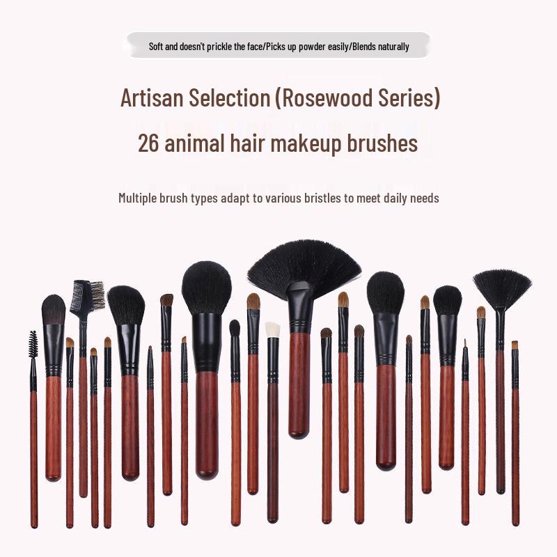 26-teiliges professionelles Make-up-Pinselset - Tierhaarpinsel für Lidschatten, Highlighter, Foundation und Rouge