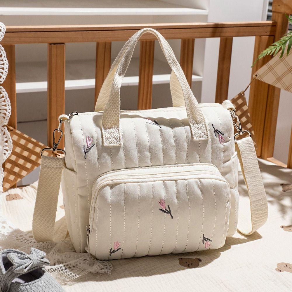 Embroidery Baby Diaper Organizer Korean Style Quilted Embroidered Shoulder Bag Mummy Bag  Outdoor