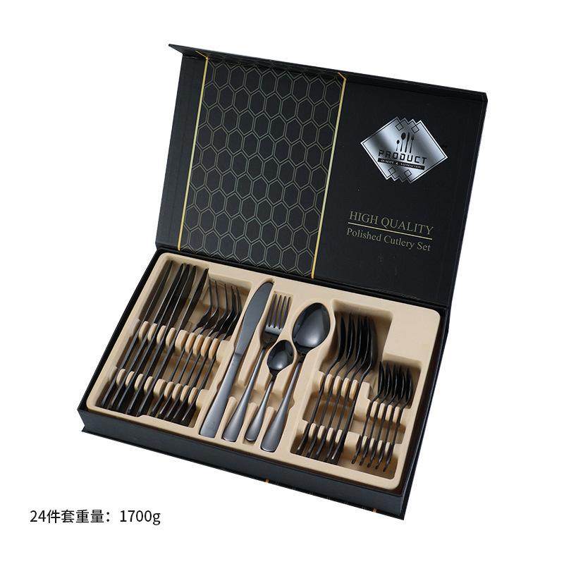 Stainless Steel Tableware Knives, Forks and Spoons 24-piece Set Western Tableware Steak Knife Gift Box Set