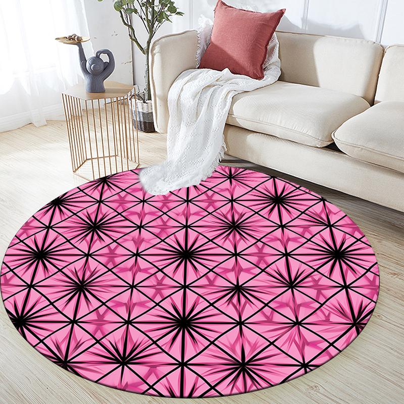 Runder Teppich mit rosa Muster, Teppich für Wohnzimmer, Schlafzimmer, Sofa, Spielzimmer Dekor, Rutschfeste Bodenmatte, Feiertagsgeschenke und Geburtstagsgeschenke.