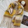 Korean Style Imitation Cashmere Plaid Scarf - Women's Warm, Thick, and Versatile Neck Warmer for Fall and Winter.