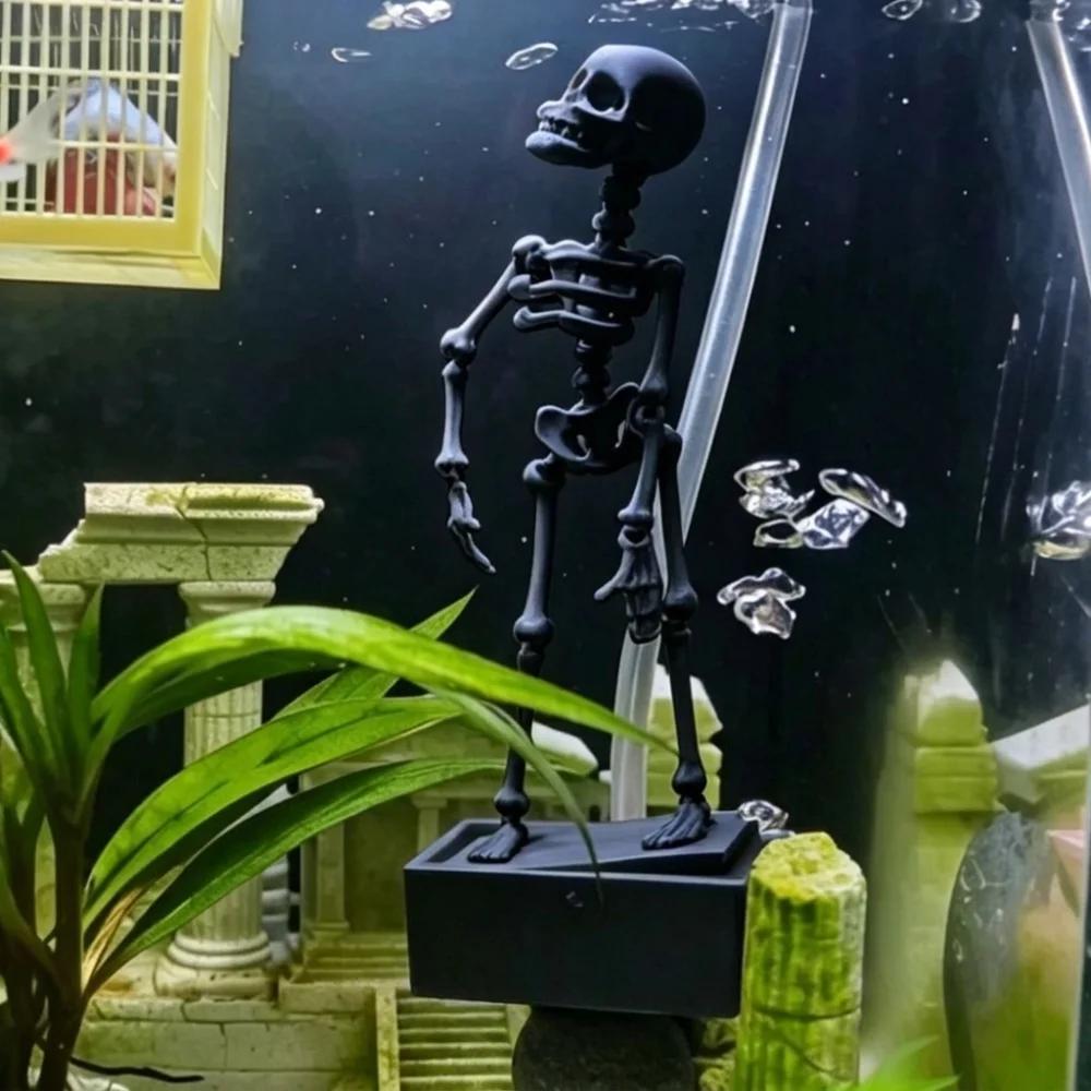 3D Printed Dancing Skeleton Aquarium Bubbler Plastic with Air Tube Fish Tank Dance Skull with Air Tube Dynamic Skeleton Bubbler
