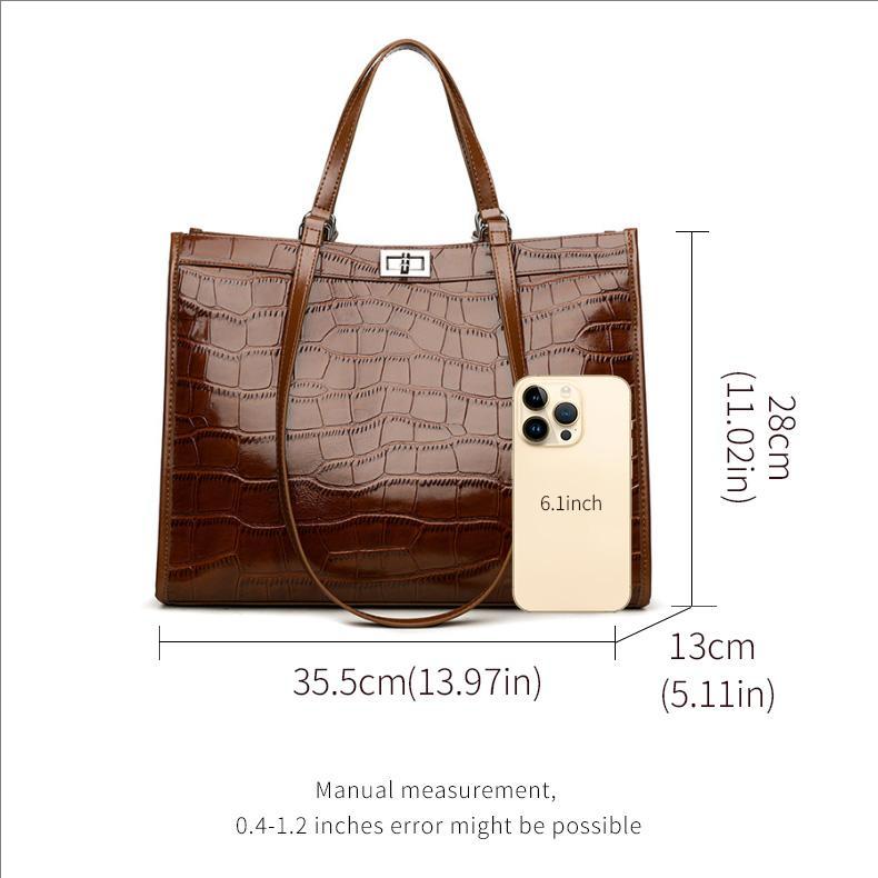 Elegante Borsa a Shopper in Pelle di Mucca Marrone con Texture Coccodrillo – Spaziosa ed Elegante per Viaggio e Lavoro