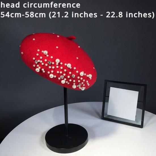 Женская блестящая беретка Шапка-бини Ретро с бусинами и стразами Повседневная Шляпа для выпускного вечера Сценическая шляпа