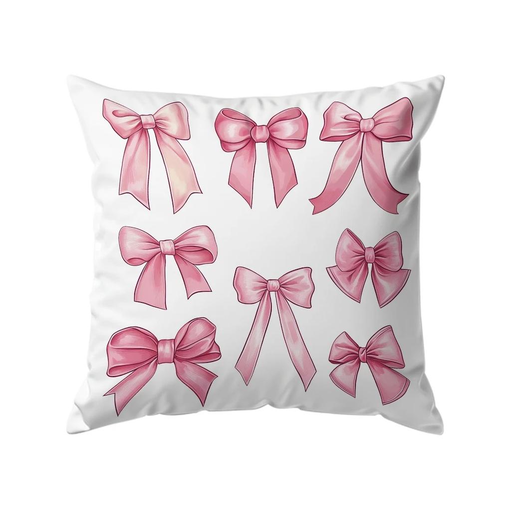 Soft Pink Bow & Cherry Blossom Pillow Cover 45x45cm -  Floral Printed Pillow Case for Sofa Living Room, Home Decor  Pillow Cover