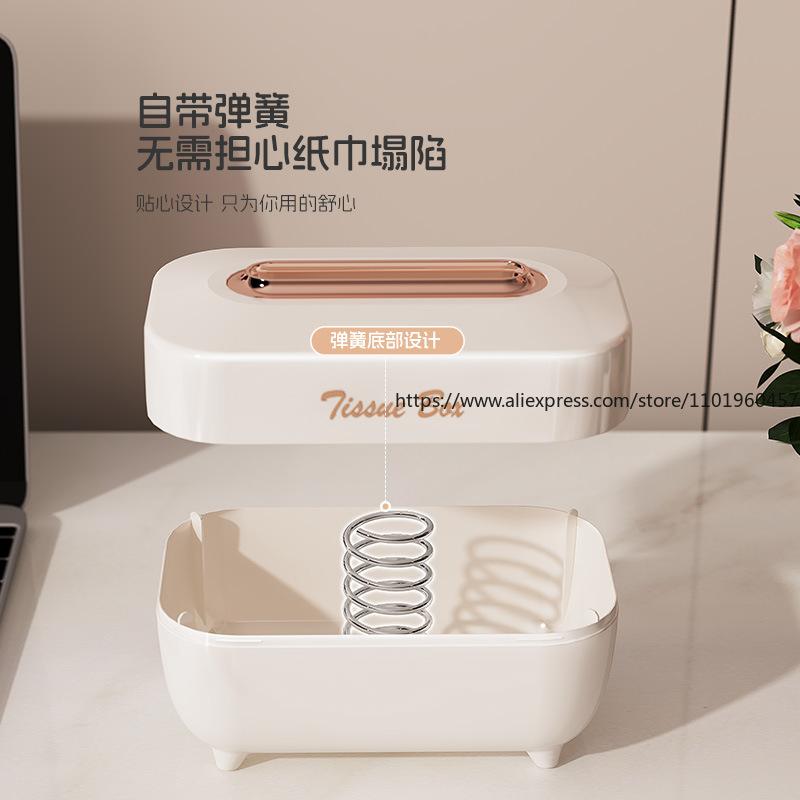 Luxury Style Spring-Activated Tissue Box Plastic Storage Case for Disposable Face Towels for Home Living Room Bathroom Office