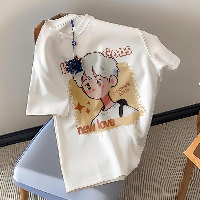 

Женская футболка с коротким рукавом из чистого хлопка в японском стиле, 230 г - Свободная, универсальная, повседневная студенческая футболка с полурукавом и принтом M 80-100 Jin