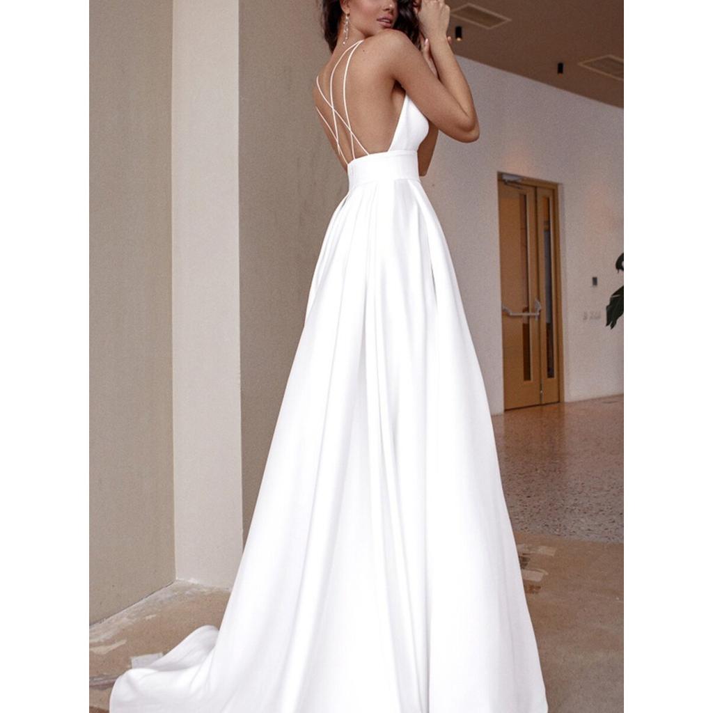 Spring Summer New Women's Long Dress, European American Sexy Pearl Spaghetti Strap Sleeveless Evening Party Gown