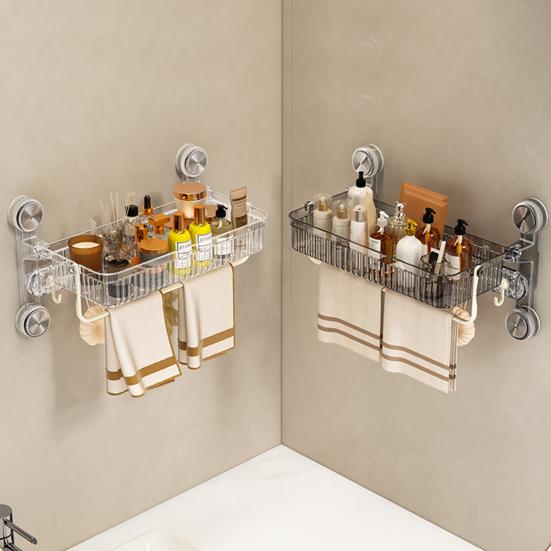 

Полиця для душу на присосках, полиця-кошик для зберігання у ванній кімнаті, висока вантажопідйомність, проста в установці, полиця-органайзер з гачком для рушників