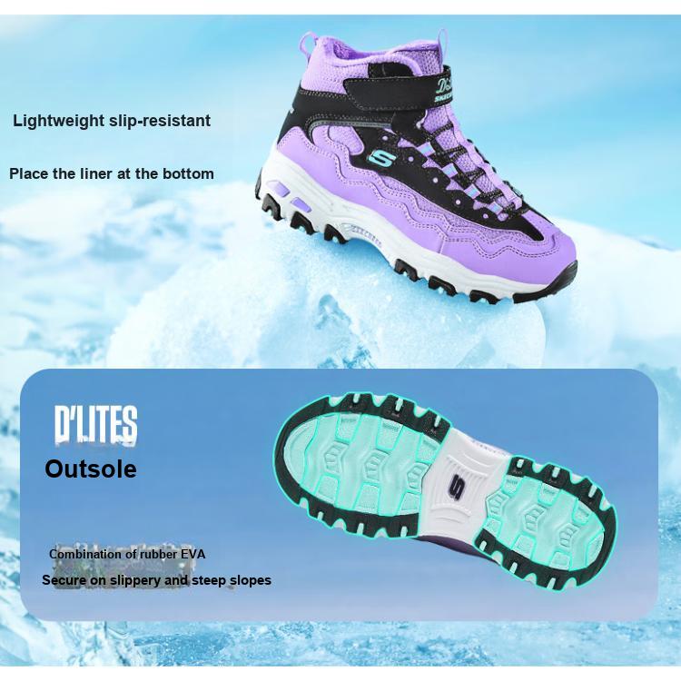 Skechers Kids Mesh Comfortable Versatile Non-Slip Warm Boots Kids Boots Purple Black 303952L-BKLV
