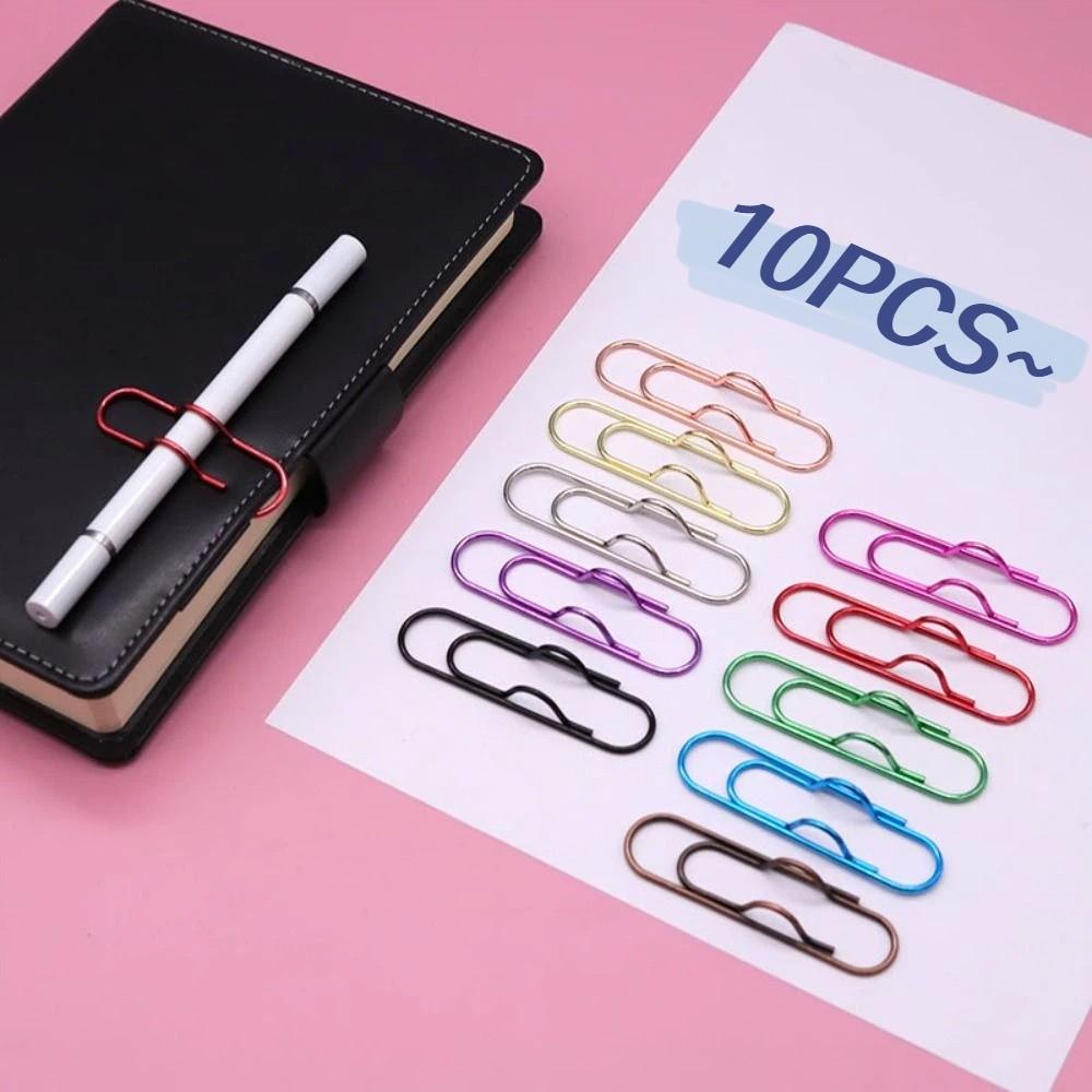 10pcs Colorful Pen Holder Paper Fix Clips Bookmarks Stationery Paper Clips  Notebook
