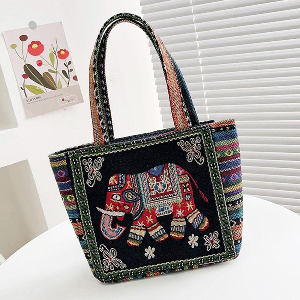 

Peacock Canvas Tote Bag Animal Women Shoulder Bags Casual Ethnic Style Handbag Storage Bag D