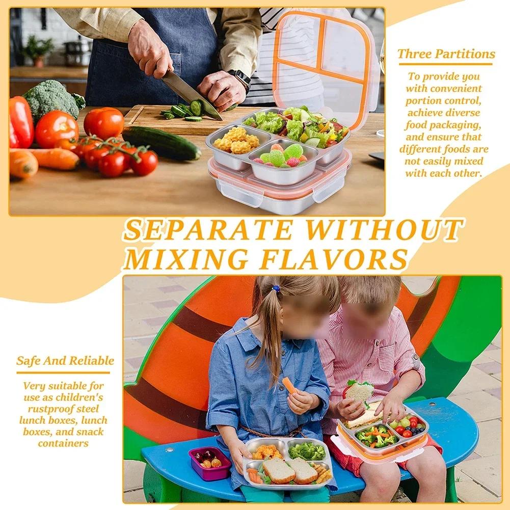 1set Stainless Steel Box With Leak-Proof Covered Four Compartment Refrigerator Storage Box Snack Container Lunch Box For Outdoor