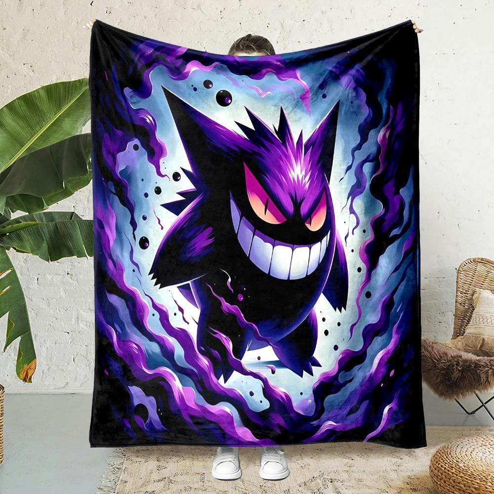 1PC Pokemon Gengar Mantas de Dibujos Animados Suave y Esponjosa Manta de Felpa Manta para Sofá Oficina Manta de Picnic Playa Adecuada para Todas las Estaciones