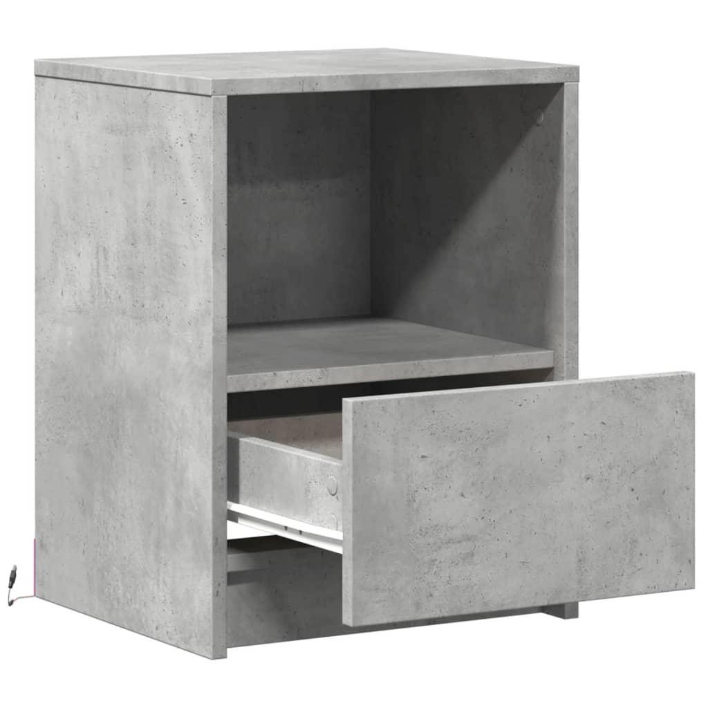 Nightstands with LED Lights 2 pcs Concrete Grey Particleboard