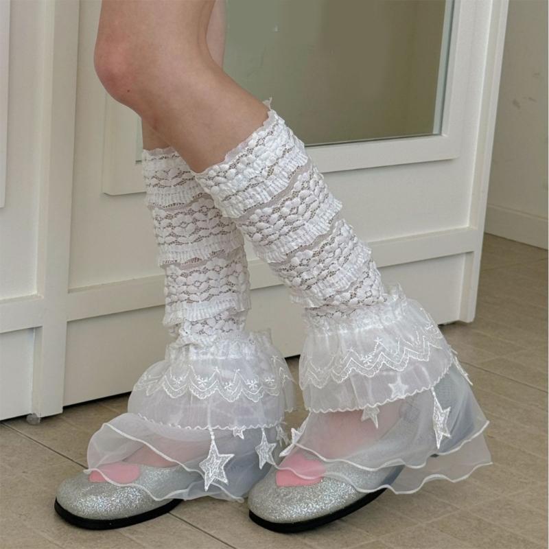 Women's Leg Warmer Fashion Ruffle Lace Leg Warmer Sheer Mesh Leg Socks Cute Sweet Boot Socks Cosplay Costumes Gift