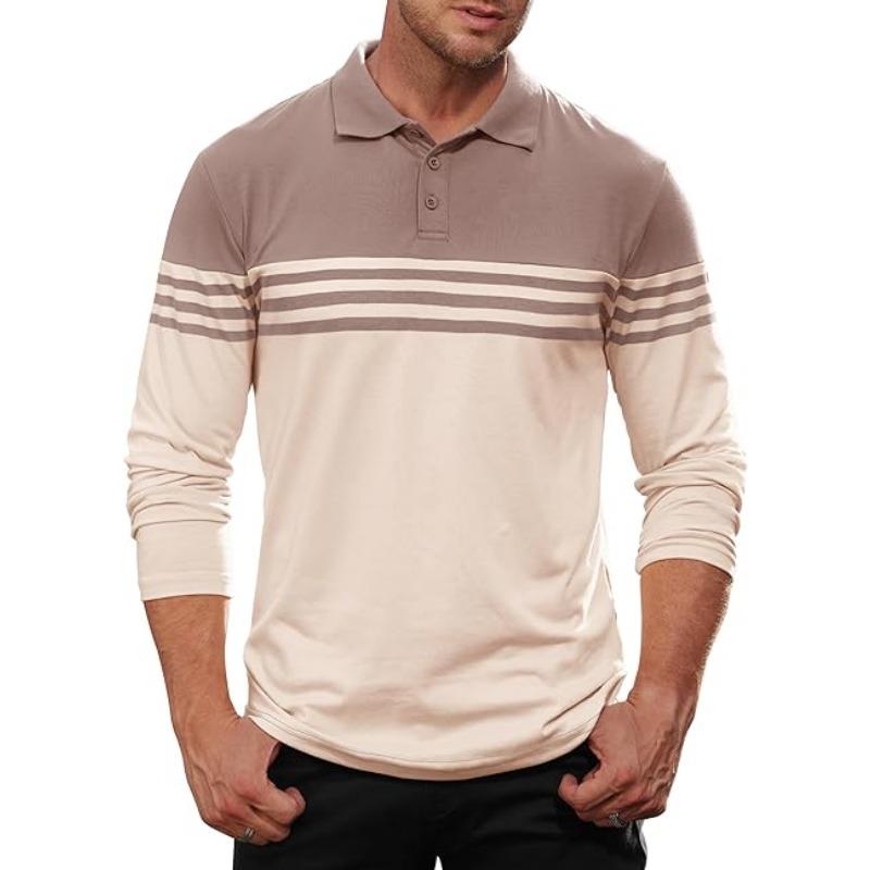 

Men s Colorblock Polo Shirt - Classic Casual Long Sleeve Regular Fit Striped Blouse Spring Autumn 3XL хакі