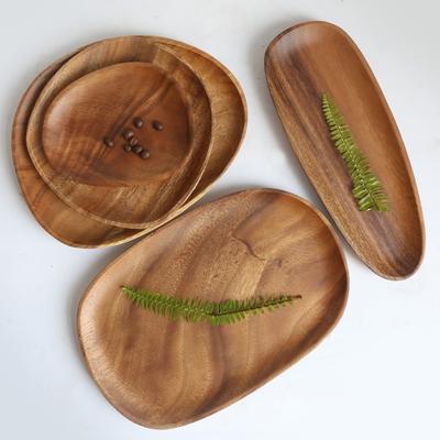 Unregelmäßiger ovaler Essteller aus Massivholz aus Walnuss und Akazie, dekoratives Serviertablett aus Holz, für Gerichte, Snacks, Dim Sum, Obst, Dessert