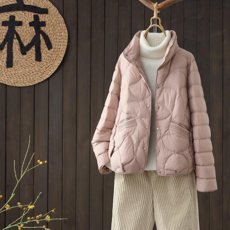 Retro short stand-up collar small women's down jacket fashionable casual warm white duck down jacket autumn and winter new products