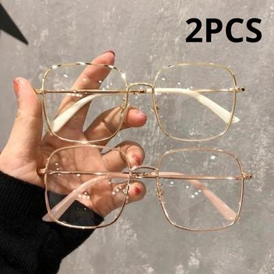 2PCS Transparent Computer Glasses Frame Women Men Anti Blue Light Polygon Eyewear Blocking Glasses Optical Spectacle Eyeglass