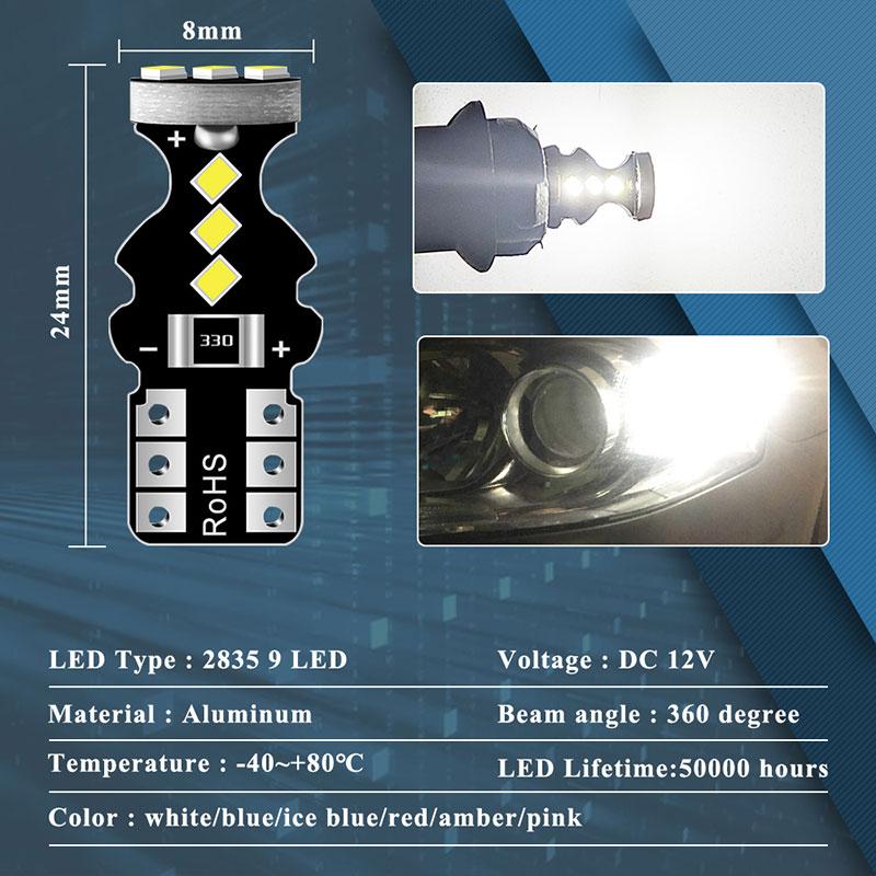 2/10PCS T10 W5W LED 194 Car Interior Light Canbus Auto Reading Dome Lamp Super Bright License Plate Lamp 12V DRL 9SMD No Error