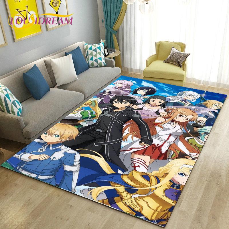 SAO Sword Art Online Anime Area Rug Large,Carpet Rug for Living Room Bedroom Sofa Doormat Decoration, Non-slip Floor Mat Cover