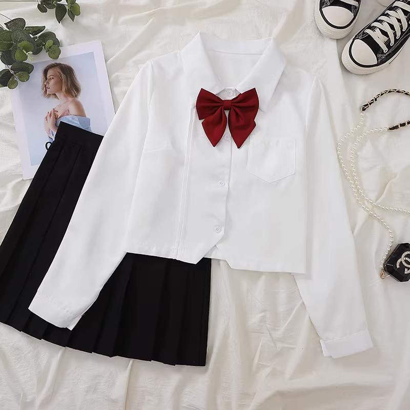 Early Autumn Women's Long-Sleeve White Japanese JK College Style Accordion Pleat Shirt