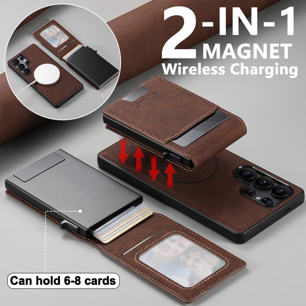 SUTENI H19 For Samsung Galaxy S24 Ultra Magnetic Case Card Holder Kickstand Litchi Texture Leather Back Cover